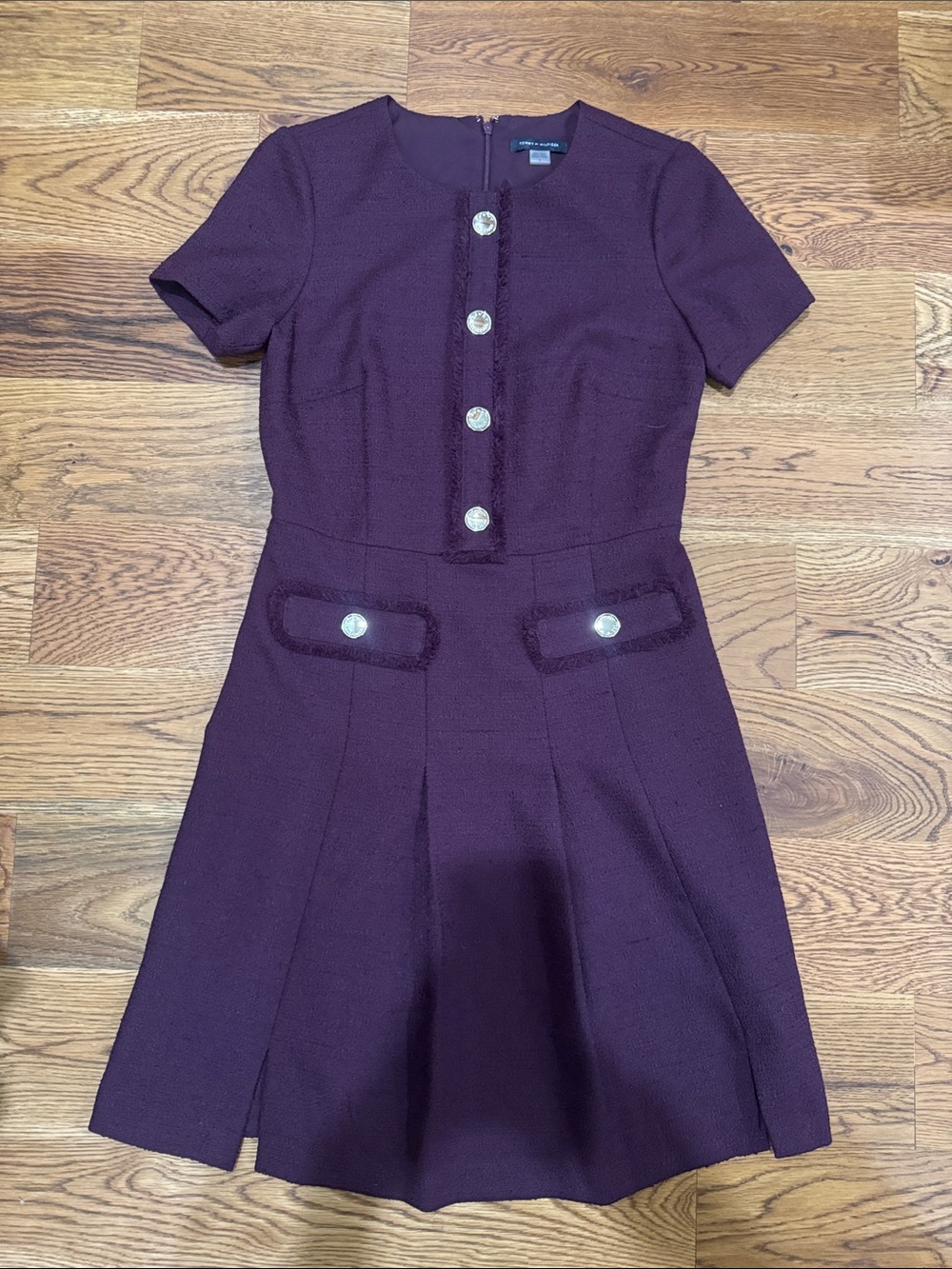 Tommy Hilfiger Structured Short Sleeve A-Line Dress in Deep Plum